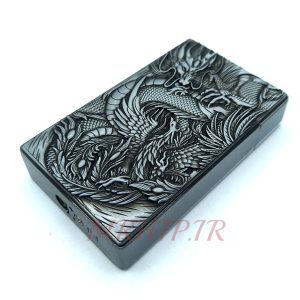 فندک گازی اتمی مدل لایتر طرح طاووس واژدها نقره ای کد120173