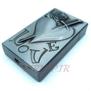 فندک گازی اتمی مدل لایتر طرح LOVE نقره ای کدA12083