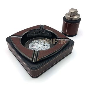 ست فندک اتمی و زیرسیگاری مدل چرم کد 220037