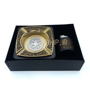ست فندک اتمی و زیرسیگاری مدل اسلیمی مشکی طلایی کد 220036