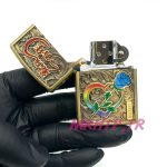 فندک بنزینی زورو طلایی برجسته قلب و گل رنگی کد A130096