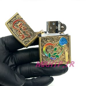 فندک بنزینی زورو طلایی برجسته قلب و گل رنگی کد A130096