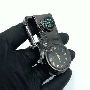 فندک گازی اتمی قطب‌نما و ساعت مشکی کد d1234