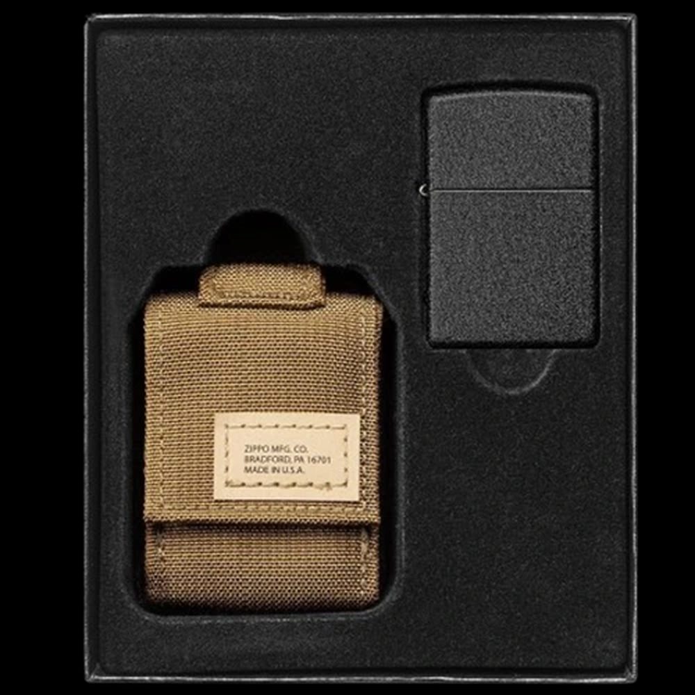 Zippo-Lighter-Model-49401-Asphalt-Black-with-Pouch فندک زیپو مدل 49401 مشکی آسفالتی به همراه کیف