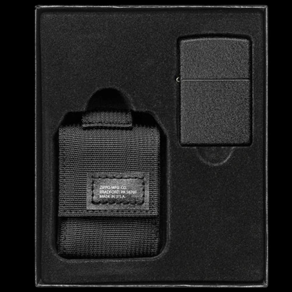 Zippo-Lighter-Model-49402-Asphalt-Black-with-Pouch فندک زیپو مدل 49402 مشکی آسفالتی به همراه کیف